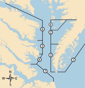 Oyster Map of Virginia showing 8 regions.
