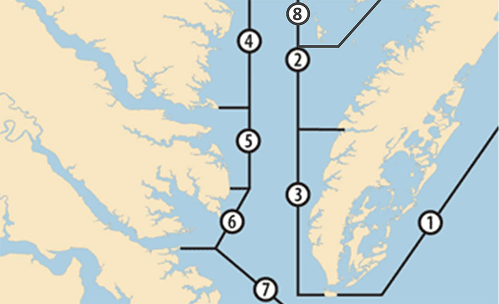 Oyster Map of Virginia showing 8 regions.
